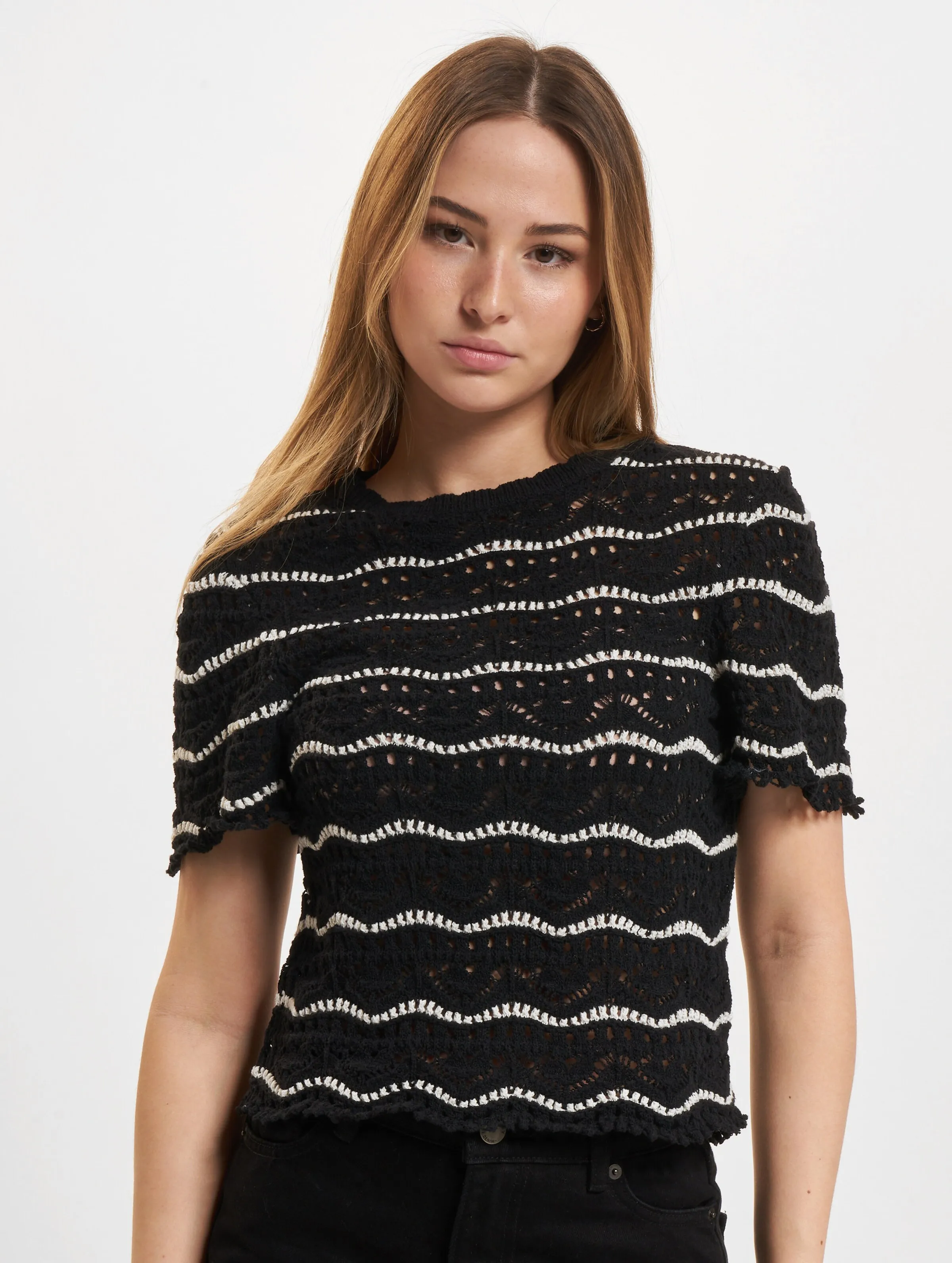 Annasofia Life Shortsleeve Stripe O-Neck Knit