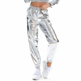 Moda Femenina Holographic Streetwear Club Cool Shiny Causal Pants