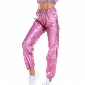 Navidad Moda Mujer Holográfica Streetwear Club Cool Shiny Causal Pants