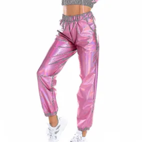 Women's Fashion Holographic Streetwear Club Cool Shiny Causal Pants JSTR